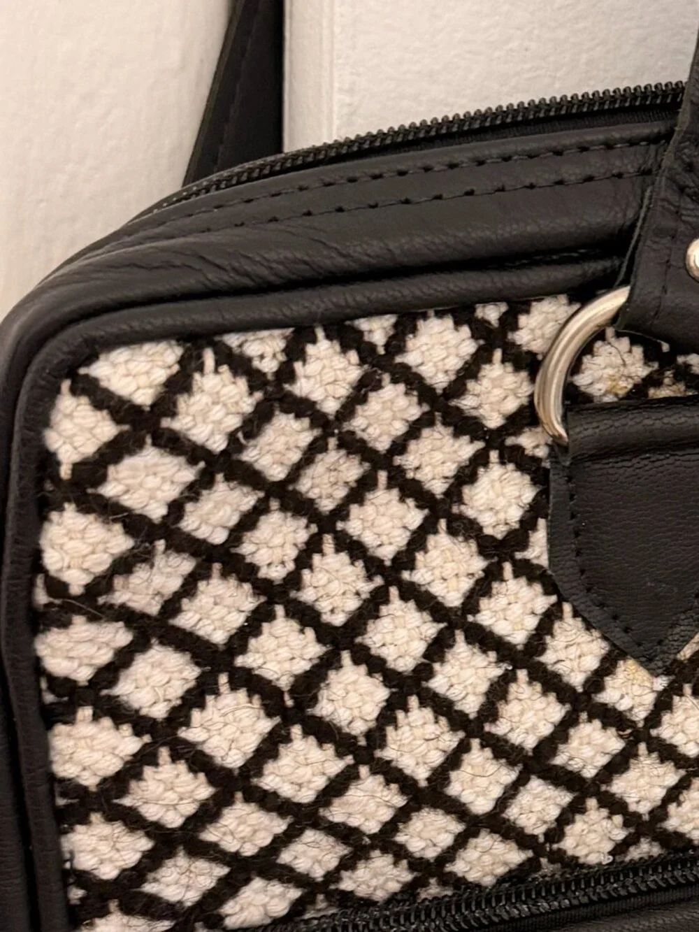 Moroccan Artisan Handmade Leather Briefcase & Inset Handwoven Rug Pattern